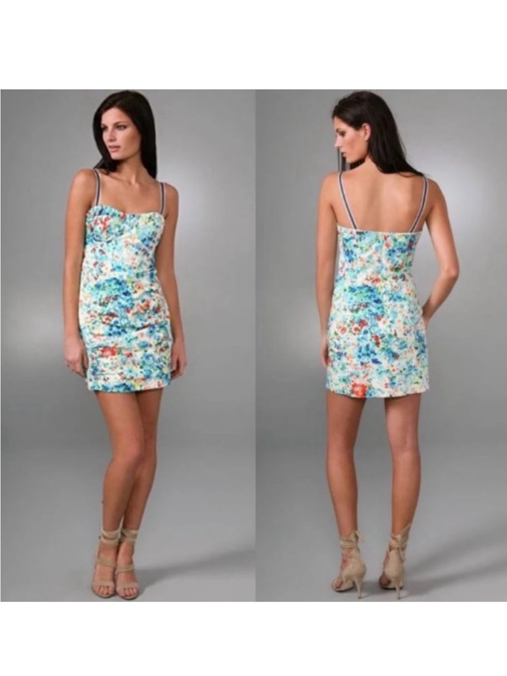 Floral Print Spaghetti Strap Mini Dress - Blue Multi